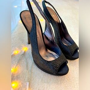 Audrey Brooke Black Sparkly High Heels Platform Sandals